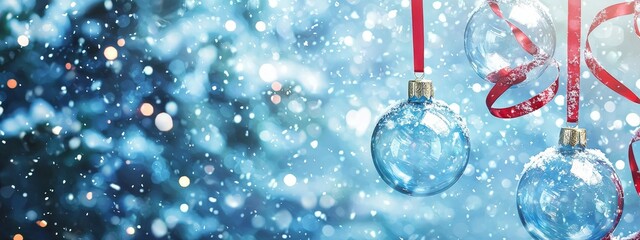 Aufkleber - Snowy background with copy space and an empty Christmas bauble over the winter