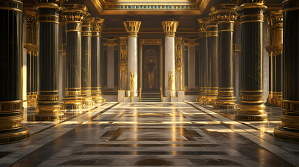 Wall Mural - Interior of a royal palace castle of egyptian empire in ancient times background. interior of castle, beautiful royal palace black and gold marble, luxury. generative ai. Roman Empire. Illustration