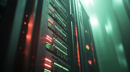 Leinwandbilder - Vacant modern server room with computers, wires, and buttons. Mining farm, cloud storage, data storage.