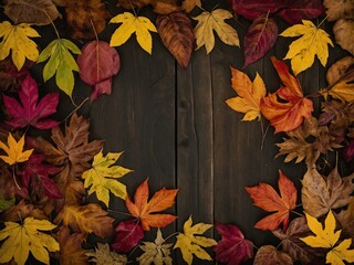 Poster - Vibrant autumn leaves create a seasonal backdrop, offering space for your text or design.