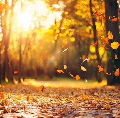 Sticker - A sunny autumn scene with yellow trees.