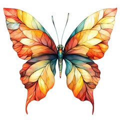 Sticker - Watercolor Butterfly with Detailed Wings in Red  Yellow and Blue