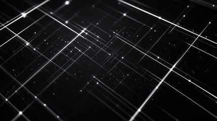 A black and white image of a grid of lines with a lot of white dots. The image is abstract and has a futuristic feel to it