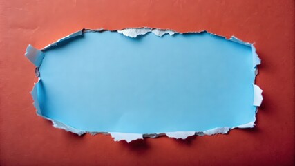 Wall Mural - Torn Blue Paper Reveals Orange Background