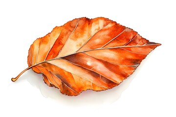 Sticker - Watercolor Autumn Leaf Isolated on White Background