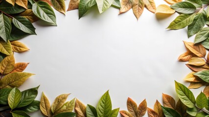 Wall Mural - Green and Brown Leaves Frame on White Background