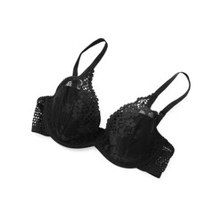 Sticker - Elegant black lace women's underwear isolated on white, top view