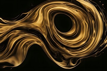 Wall Mural - Liquid gold flowing in a slow swirling motion over a black background, Ai Generated