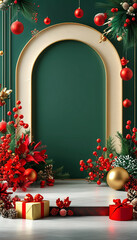 Wall Mural - a frame with christmas decorations on it and a green background