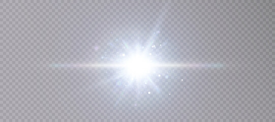 Wall Mural - Special lens flare, light effect. White glowing light explode on transparent background. Bright star. Transparent shining sun, bright flash. Vector graphics.