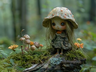 Canvas Print - Enchanted Forest Doll: A Whimsical Mushroom Fairy