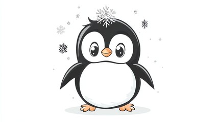 Canvas Print - A cute cartoon penguin with a snowflake on its head.