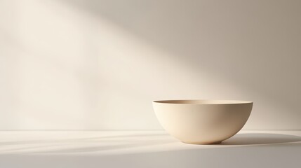 Wall Mural - A simple, neutral-colored bowl on a minimalistic surface with soft lighting.