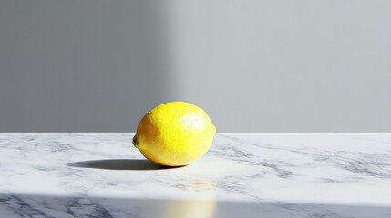 Wall Mural - A single lemon resting on a marble surface with soft lighting.