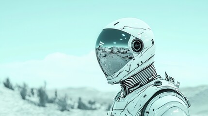 Poster - Astronaut in White Suit Looking Out at a Desert Landscape.