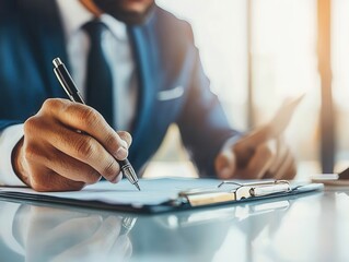 Wall Mural - Businessman Signing Contract with a Pen.