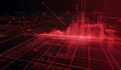 Wall Mural - Red holographic business chart in a digital cyberspace