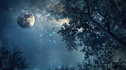 Wall Mural - Beautiful_night_sky_the_Milky_Way_moon_and_the_trees