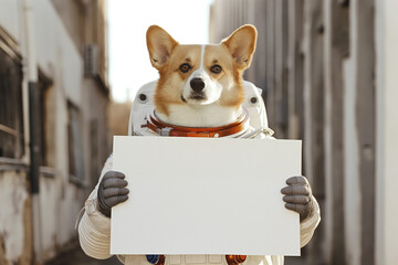 Wall Mural - Welsh Corgi with a sign