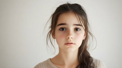 Close-up Portrait of a Young Girl with Freckles Looking at the Camera