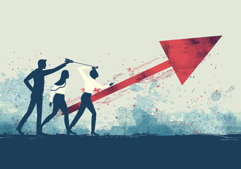 Business Teamwork Raising Arrow for Teammate to Success - Team Collaboration, Growth, Achievement, Support, and Leadership Concept in Minimalist Vector Illustration