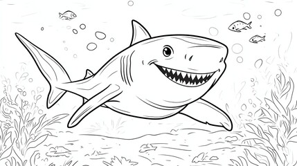 Wall Mural - A black and white drawing of a shark swimming in the ocean.