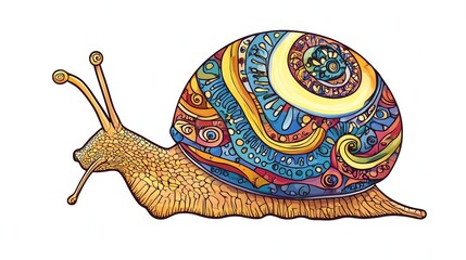 An illustration of a snail with a colorful, patterned shell.