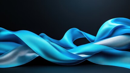 Wall Mural - Abstract Blue Satin Ribbon Wave on Black Background