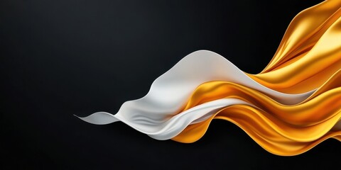 Wall Mural - Abstract Gold and White Fabric Waves on Black Background