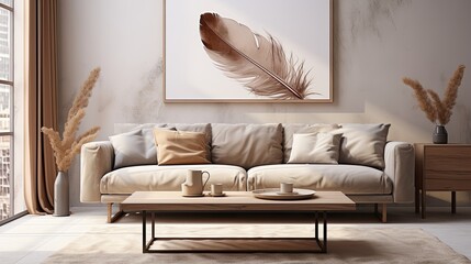 Poster - panel wall art, marble background with feather designs , wall decoration  