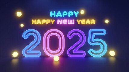 Colorful neon Happy New Year 2025