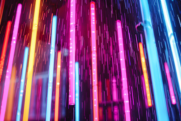 a colorful light display with neon lights in a rainbow pattern