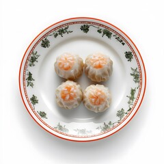 Traditional chinese dim sum: four shrimp dumplings on decorative plate