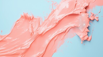 Poster - Swirls of soft peach paint create a dynamic design against a light blue background in an artistic setting