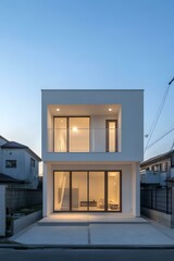 Modern White Two Story House with Balcony