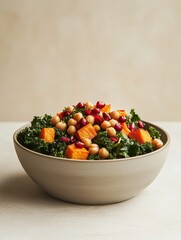 Wall Mural - A vibrant salad featuring kale, sweet potatoes, chickpeas, and pomegranate seeds.