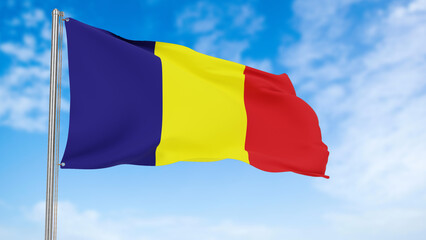 Chad flag in the blue sky.Chad 3d flag floating in the wind with a blue sky in the background