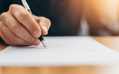 close-up of contract signing during a successful business negotiation, document finalization, comple