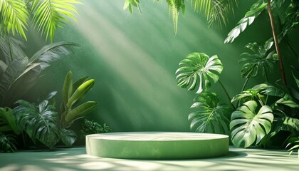 Wall Mural - Vibrant Tropical Green 3D Podium for Nature-Themed Product Displays and Backgrounds