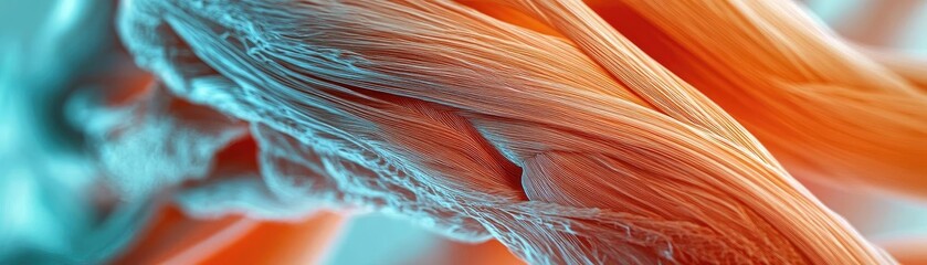 Close-up view of dynamic muscle fibers showcasing intricate details and vibrant colors, highlighting strength and movement.