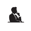 © rashel - Businessman thinking vector illustration. Professional man silhouette. Businessman thinking logo, icon black and white.