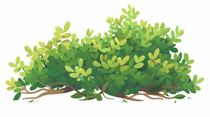 Cute green bush from the forest cartoon, isolated nature object for kids design. Branches and leaves of a fluffy bush isolated on a white background. Vector hand drawn illustration in paper cute style