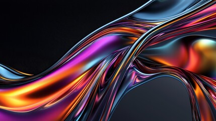 Wall Mural - Liquid chrome with chromatic gradients shifting colors on black