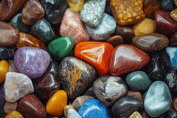 Colorful stones of different shapes. A close up of different colored stones with generative ai