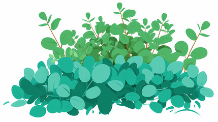 Cute green bush from the forest cartoon, isolated nature object for kids design. Branches and leaves of a fluffy bush isolated on a white background. Vector hand drawn illustration in paper cute style