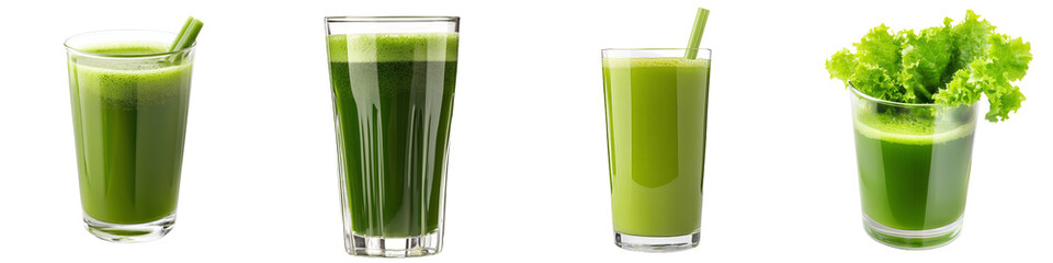 Wall Mural - Isolated transparent background cutout of a glass of green juice