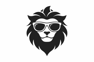 Wall Mural - A Lion with sunglass logo icon, silhouette style, minimalist, white background 