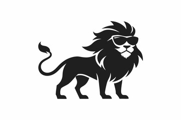 Wall Mural - A Lion with sunglass logo icon, silhouette style, minimalist, white background 