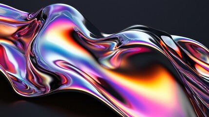 Wall Mural - Fluid metal-like forms with shifting rainbow colors on a sleek black surface