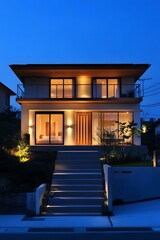 Modern Two Story Home with Stairs and Landscaping